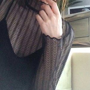 Aritzia Wilfred, Black Lace Long Sleeve Fitted Blouse